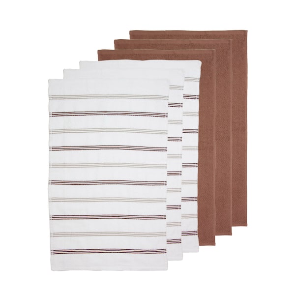 Monarch Brands Premier Kitchen Towels, Striped Pattern - Tan, Brown, 6PK - P-SC-KT6-STTBR