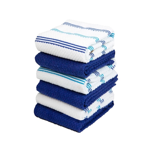 Monarch Brands Premier Kitchen Towels, Striped Pattern , Blue, Navy, 144PK - SC-KT6-STBNV-CS