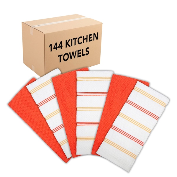Monarch Brands Premier Kitchen Towels, Striped Pattern , Yellow, Saffron, 144PK - SC-KT6-STYSF-CS
