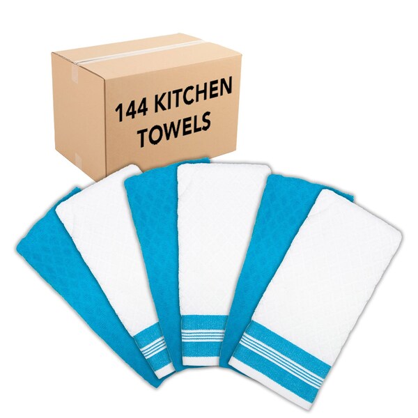 Monarch Brands Premier Kitchen Towels, Diamond Pattern , Blue, 144PK - SC-KT6-DMBLU-CS