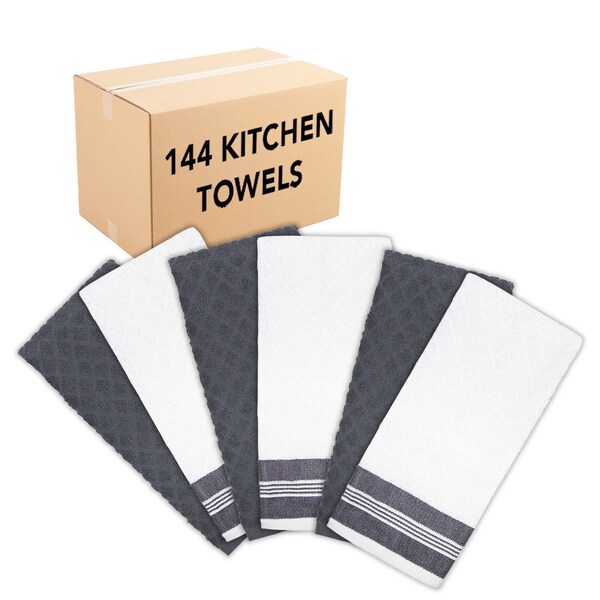 Monarch Brands Premier Kitchen Towels, Diamond Pattern , Gray, 144PK - SC-KT6-DMGRY-CS