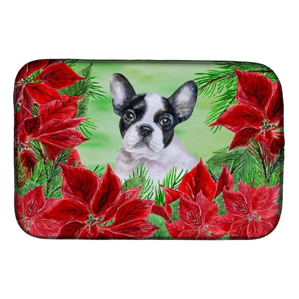 Carolines Treasures French Bulldog Black & White Poinsettas Dish Drying Mat - CK1358DDM