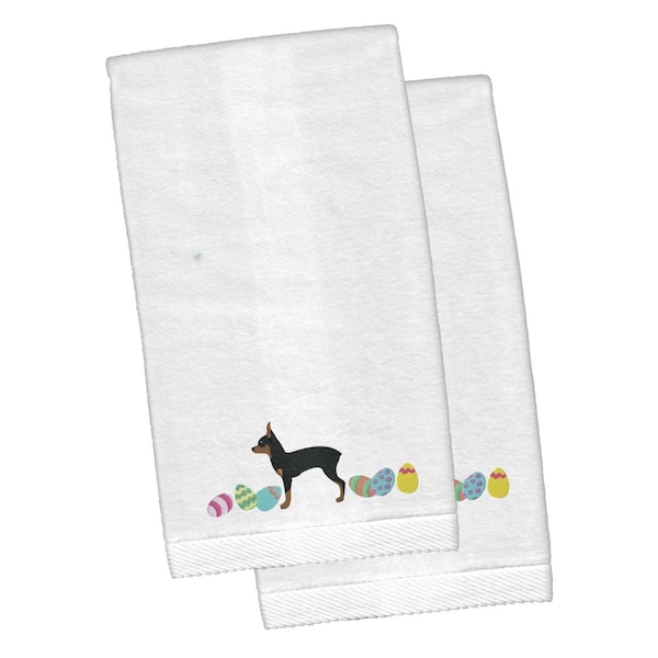 Carolines Treasures Toy Fox Terrier Easter White Embroidered Plush Hand Towel - CK1690KTEMB