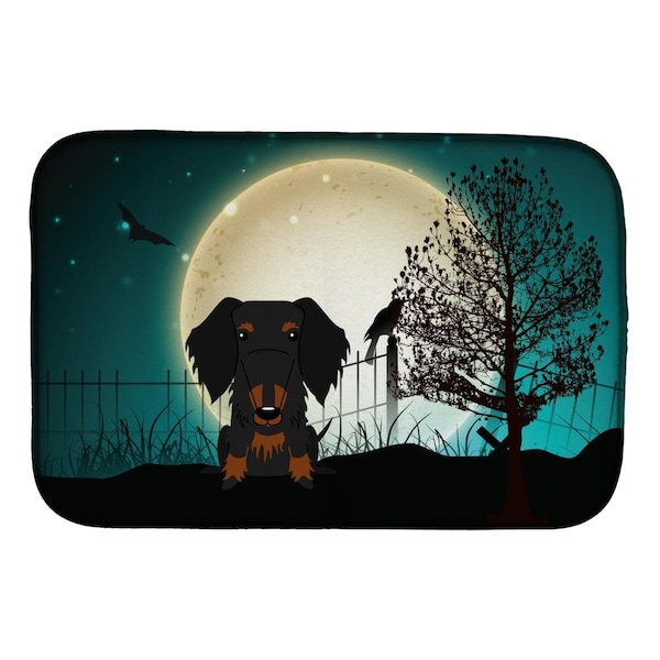 Carolines Treasures Halloween Scary Wire Haired Dachshund Black Tan Dish Drying Mat - BB2317DDM