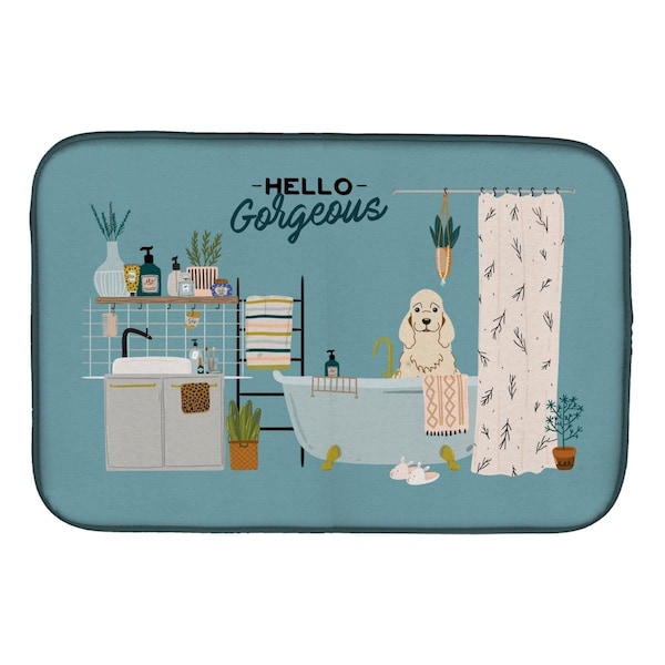 Carolines Treasures 14 x 21 in. Buff Cocker Spaniel in Bathtub Dish Drying Mat - CK7516DDM