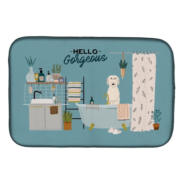 Carolines Treasures 14 x 21 in. Irish Wolfhound in Bathtub Dish Drying Mat - CK7487DDM