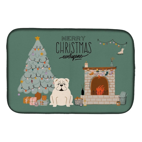 Carolines Treasures 14 x 21 in. White English Bulldog Christmas Everyone Dish Drying Mat - CK7686DDM