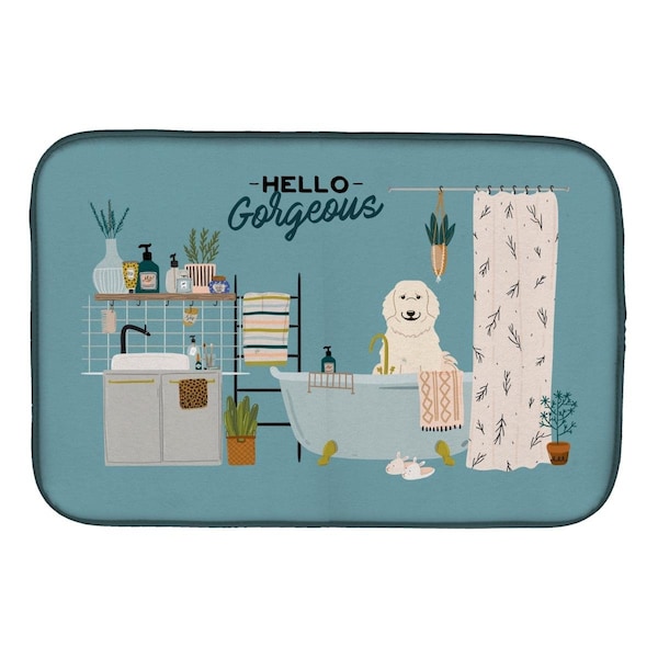 Carolines Treasures 14 x 21 in. Great Pyrenese in Bathtub Dish Drying Mat - CK7505DDM