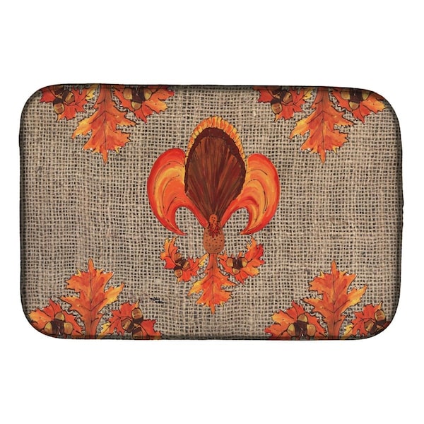 Carolines Treasures Thanksgiving Turkey Fleur De Lis Dish Drying Mat - 8744DDM