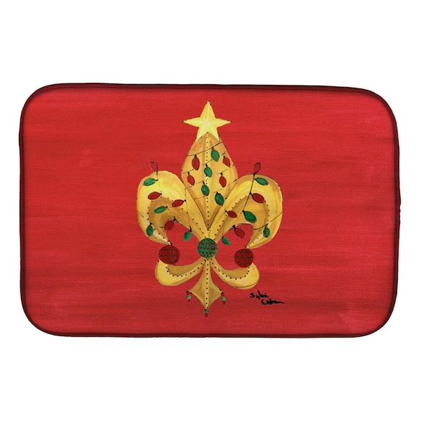 Carolines Treasures Christmas Fleur De Lis Tree With Lights Dish Drying Mat - 8185DDM