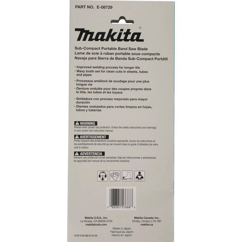 Si aparece "Makita 28-3/4 in. 14 TPI Bi-Metal LXT Sub-Compact Portable Band Saw Blade - E-08729" en español sin traducir la palabra "Makita".