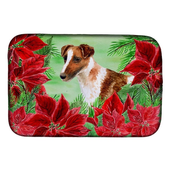 Carolines Treasures Smooth Fox Terrier Poinsettas Dish Drying Mat - CK1296DDM