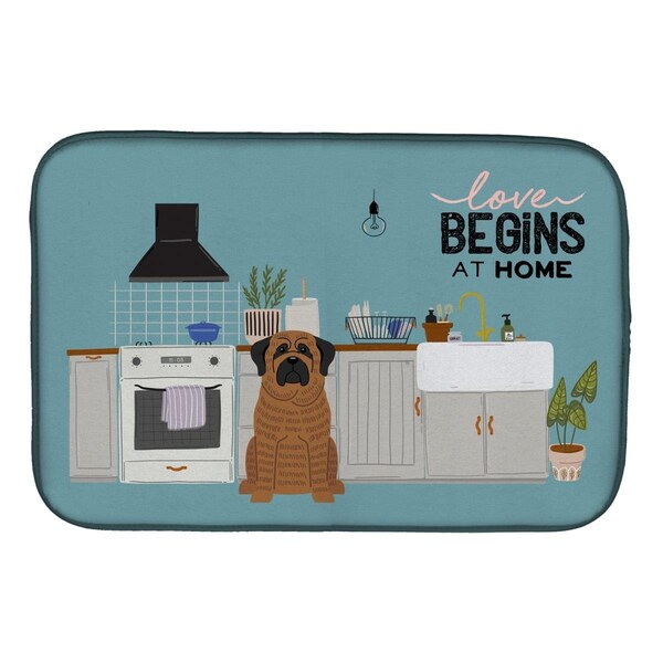 Carolines Treasures 14 x 21 in. Brindle Mastiff Kitchen Scene Dish Drying Mat - CK7719DDM
