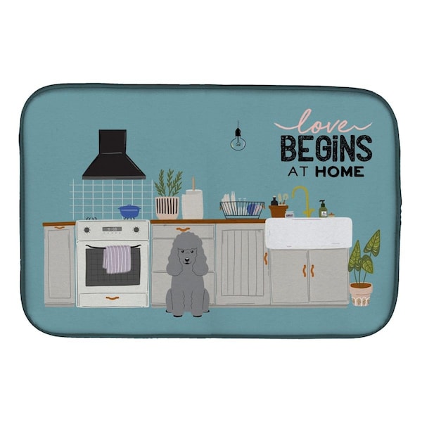 Carolines Treasures 14 x 21 in. Silver Poodle Kitchen Scene Dish Drying Mat - CK7772DDM