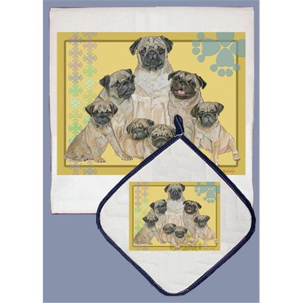 Pipsqueak Productions Pipsqueak Productions DP563 Dish Towel and Pot Holder Set - Pug Family - DP563