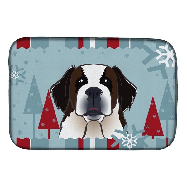 Carolines Treasures Winter Holiday Saint Bernard Dish Drying Mat - BB1742DDM