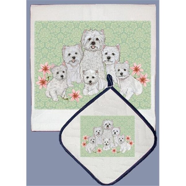 Pipsqueak Productions Pipsqueak Productions DP564 Dish Towel and Pot Holder Set - Westie - DP564