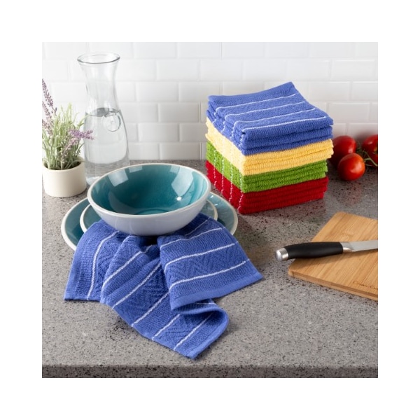 Hastings Home Set of 16 Kitchen Dish Cloth, 12.5x12.5", 100-percent Absorbent Cotton, Chevron Weave Pattern, 4 Colors - 365229UKV