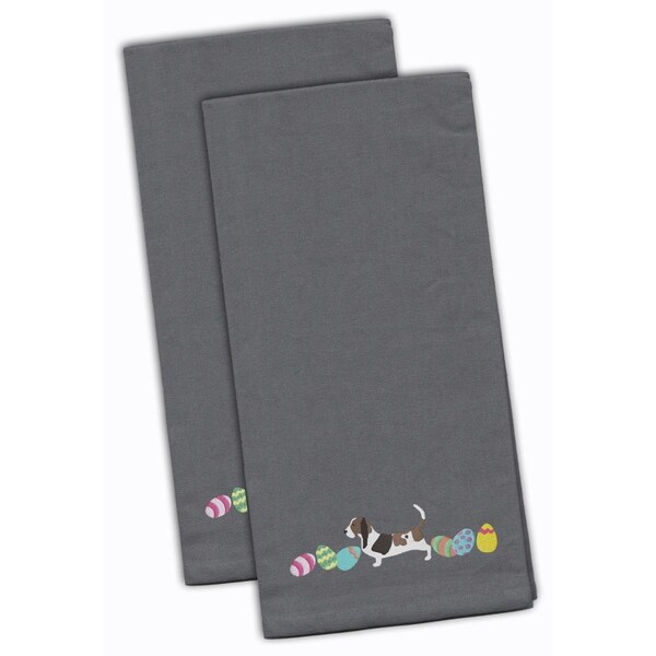 Carolines Treasures Basset Hound Easter Gray Embroidered Kitchen Towel - CK1603GYTWE
