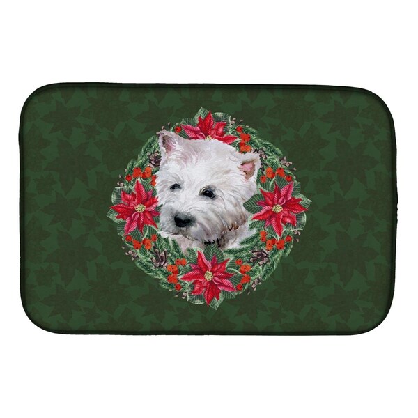 Carolines Treasures Westie Poinsetta Wreath Dish Drying Mat - CK1567DDM