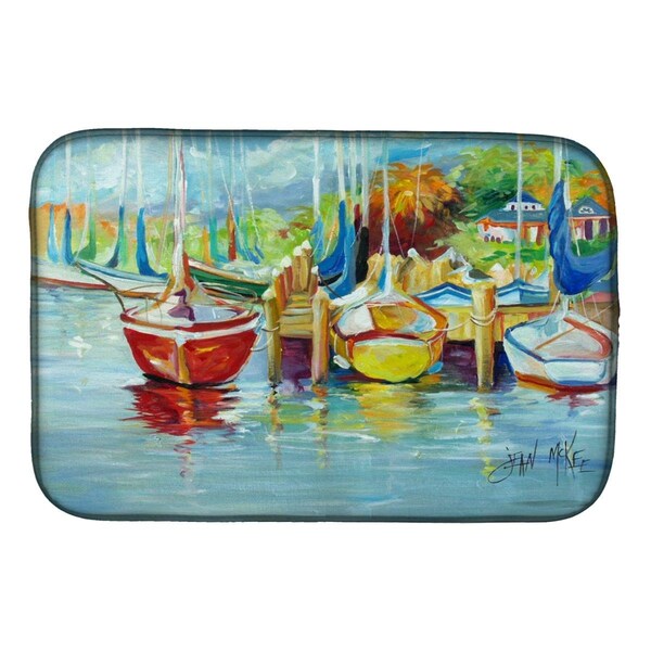 Carolines Treasures On the Dock Sailboats Dish Drying Mat - JMK1070DDM