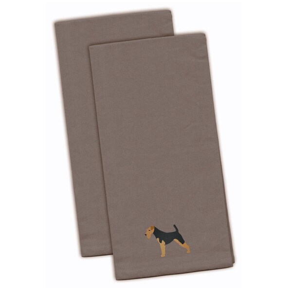Carolines Treasures Airedale Terrier Gray Embroidered Kitchen Towel - BB3457GYTWE