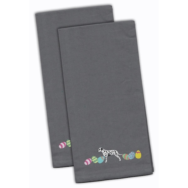 Carolines Treasures Dalmatian Easter Gray Embroidered Kitchen Towel - CK1632GYTWE
