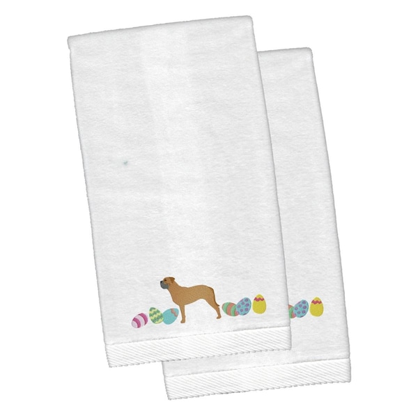 Carolines Treasures Bullmastiff Easter White Embroidered Plush Hand Towel - CK1619KTEMB