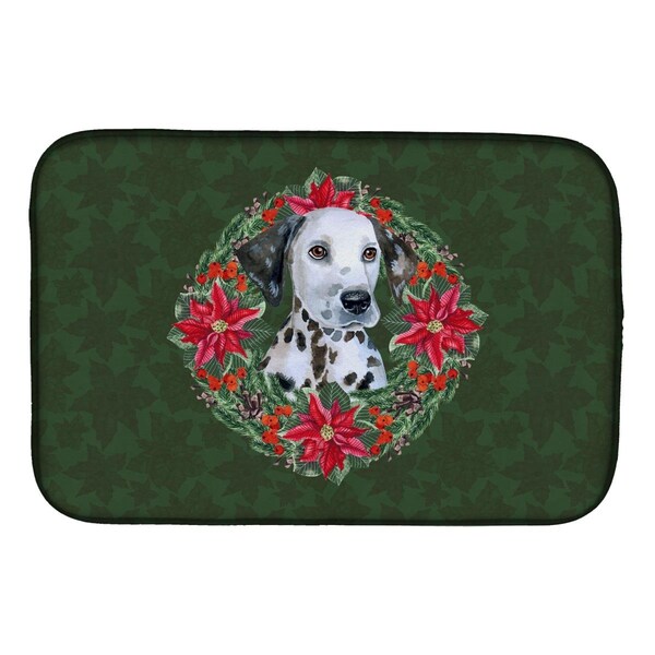 Carolines Treasures Dalmatian Puppy Poinsetta Wreath Dish Drying Mat - CK1574DDM