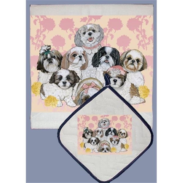Pipsqueak Productions Pipsqueak Productions DP538 Dish Towel and Pot Holder Set - Shih Tzu - DP538