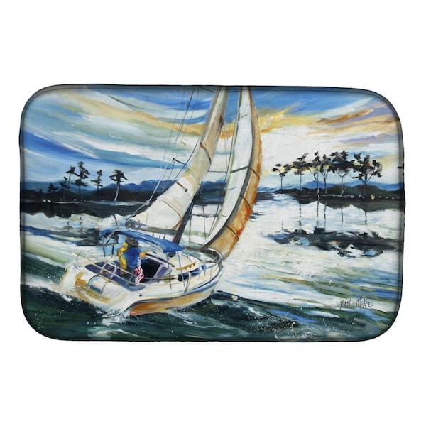 Carolines Treasures Sailboats on Lake Martin Dish Drying Mat - JMK1055DDM
