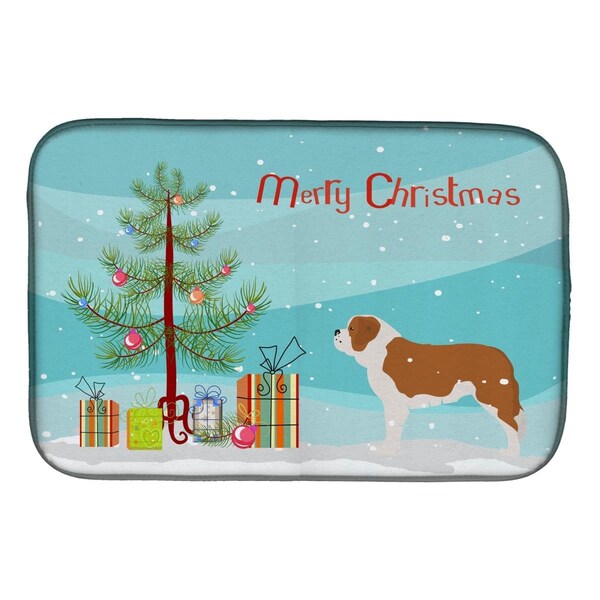 Carolines Treasures Saint Bernard Merry Christmas Tree Dish Drying Mat - BB2994DDM