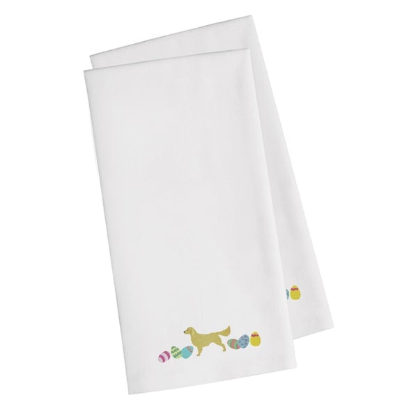 Carolines Treasures Golden Retriever Easter White Embroidered Kitchen Towel - CK1647WHTWE