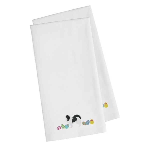 Carolines Treasures Japanese Chin Easter White Embroidered Kitchen Towel - CK1658WHTWE