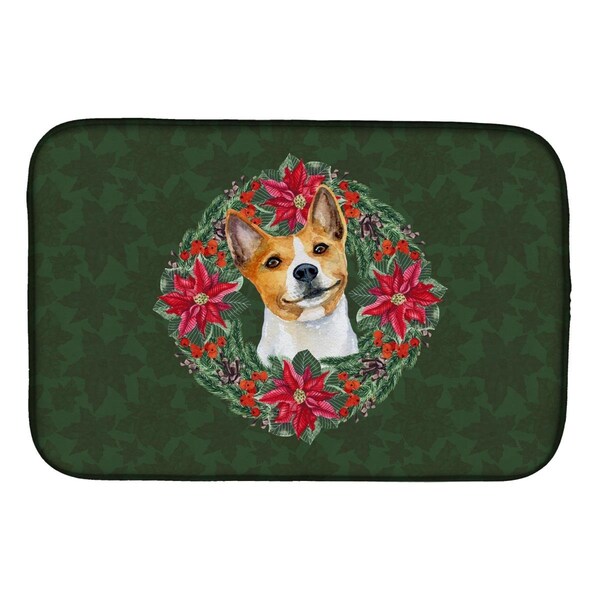 Carolines Treasures Basenji Poinsetta Wreath Dish Drying Mat - CK1558DDM