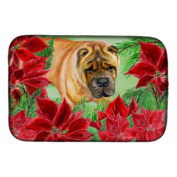 Carolines Treasures Shar Pei Poinsettas Dish Drying Mat - CK1309DDM