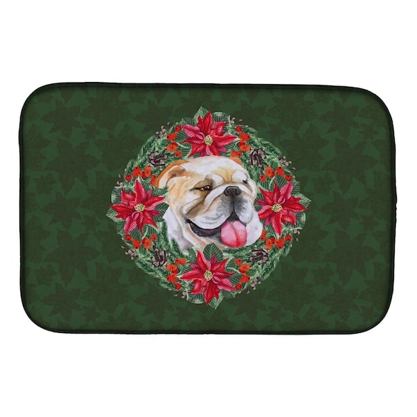 Carolines Treasures English Bulldog Poinsetta Wreath Dish Drying Mat - CK1505DDM