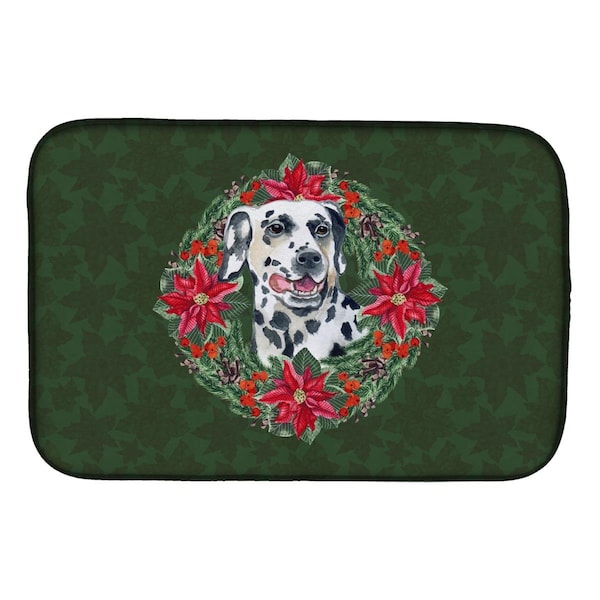 Carolines Treasures Dalmatian Poinsetta Wreath Dish Drying Mat - CK1519DDM