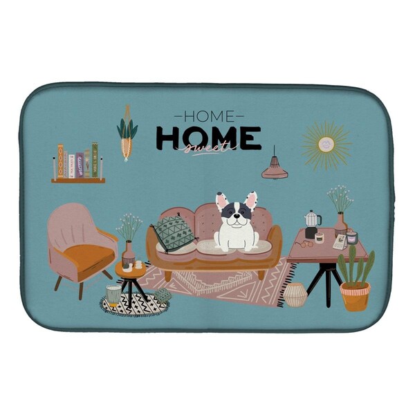 Carolines Treasures 14 x 21 in. Piebald French Bulldog Sweet Home Dish Drying Mat - CK7856DDM