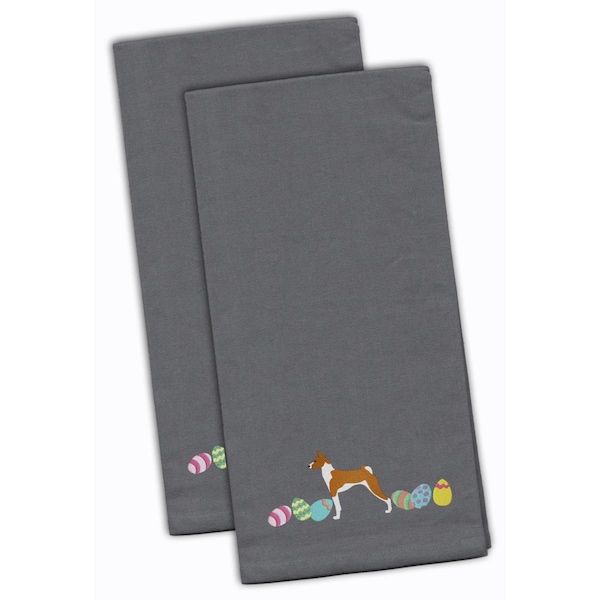 Carolines Treasures Basenji Easter Gray Embroidered Kitchen Towel - CK1602GYTWE