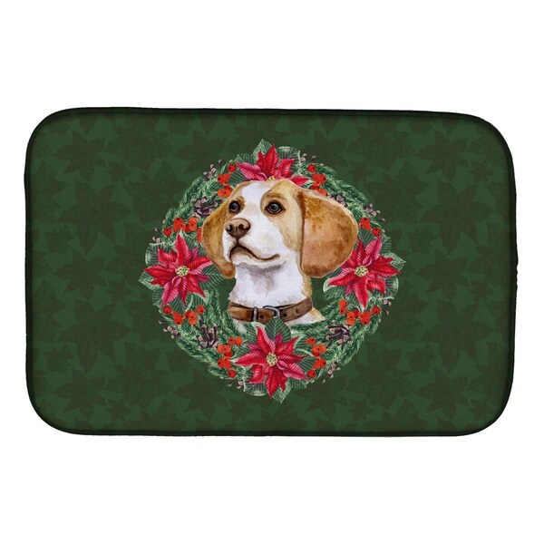 Carolines Treasures Beagle Poinsetta Wreath Dish Drying Mat - CK1552DDM
