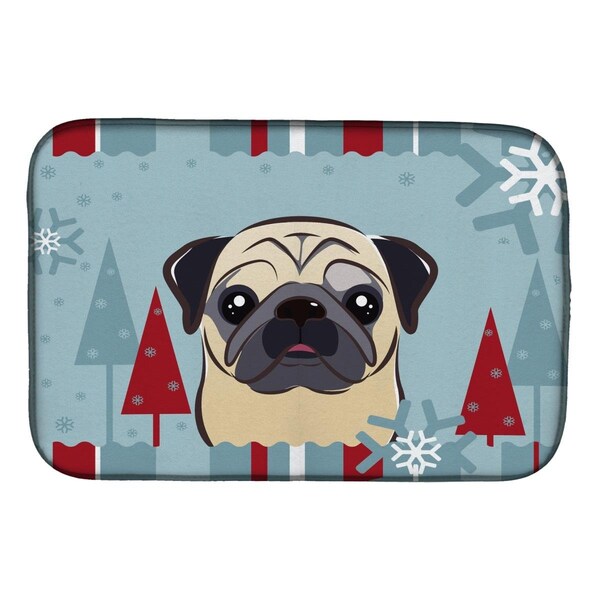 Carolines Treasures Winter Holiday Fawn Pug Dish Drying Mat - BB1758DDM