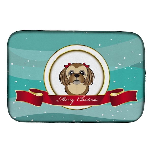 Carolines Treasures Chocolate Brown Shih Tzu Merry Christmas Dish Drying Mat - BB1559DDM