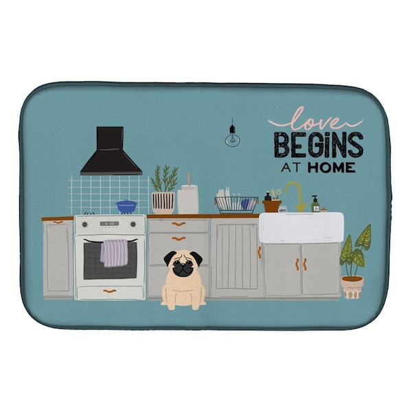 Carolines Treasures 14 x 21 in. Fawn Pug Kitchen Scene Dish Drying Mat - CK7712DDM