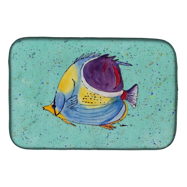 Carolines Treasures Tropical Fish on Teal Dish Drying Mat - 8576DDM