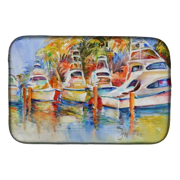 Carolines Treasures Deep Sea Fishing Boats at the Dock Dish Drying Mat - JMK1052DDM