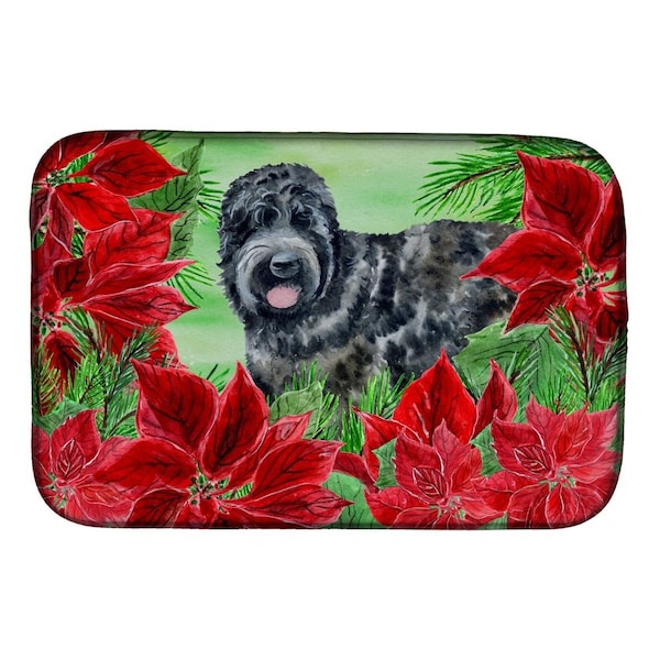 Carolines Treasures Black Russian Terrier Poinsettas Dish Drying Mat - CK1325DDM