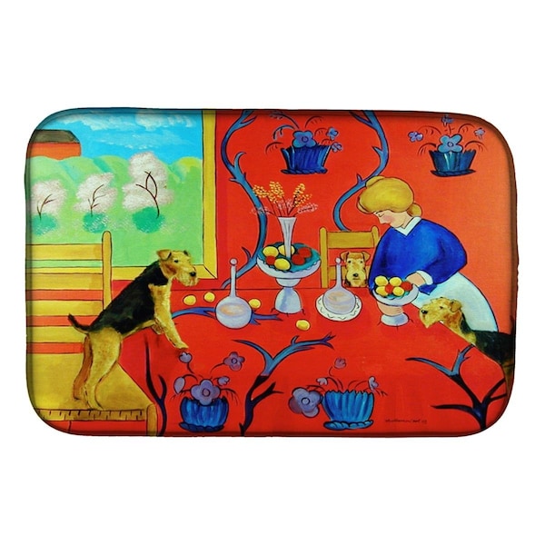Carolines Treasures Airedale Terrier With Lady in the Kitchen Dish Drying Mat - 7212DDM