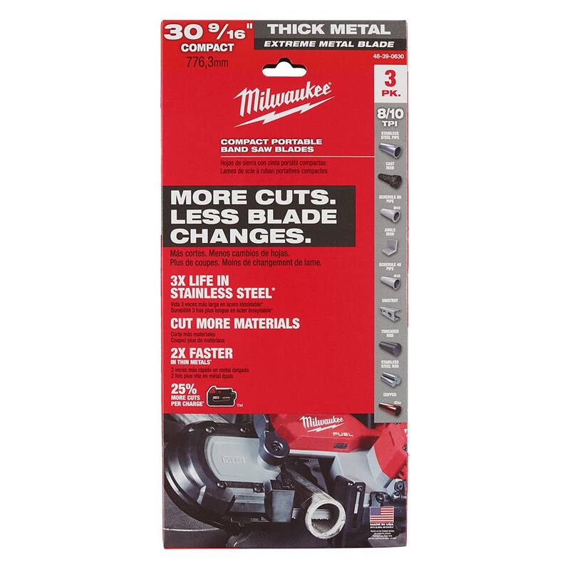 Milwaukee 30-9/16 pulgadas 8/10 TPI Hoja de sierra de cinta para cortar metal extremadamente grueso y compacto (paquete de 9) para sierra de cinta M12 FUEL - 48-39-0630-48-39-0630-48-39-0630