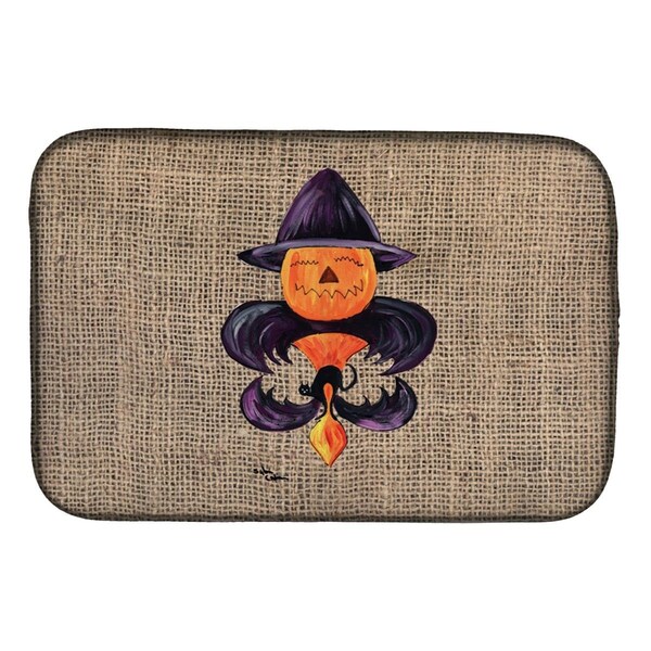 Carolines Treasures Halloween Pumpkin Bat Fleur De Lis Dish Drying Mat - 8748DDM